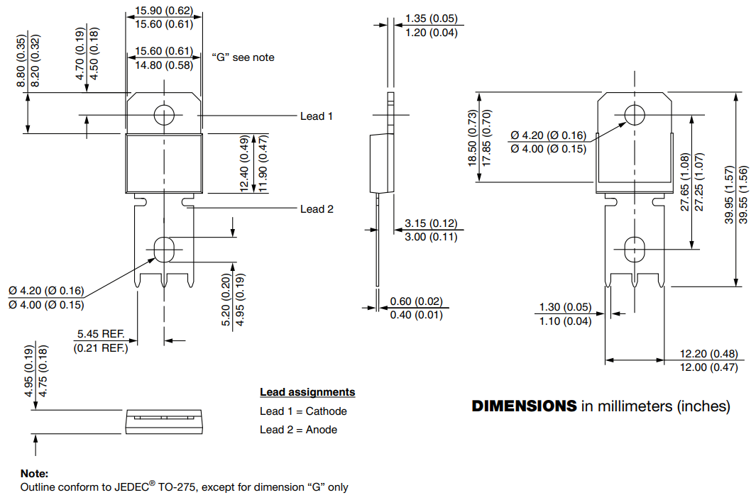机械图纸 - Vishay Semiconductors VS-EBU15006HN4超快软恢复二极管